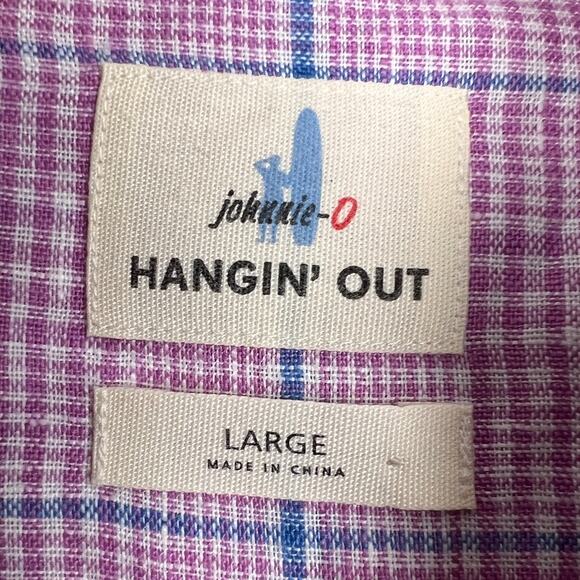 Johnnie-O Mens L Hangin Out Pink Plaid 100% Linen Coastal Resort Preppy Shirt‎ - Picture 4 of 10